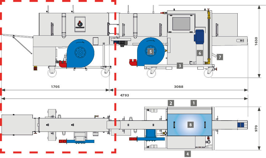 LAV10- lavadora automática de bandejas layout-URBINATI
