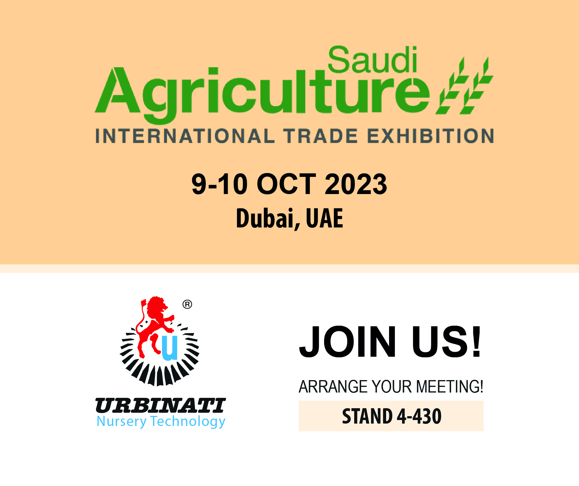 Invito Evento Saudi Agriculture Arabia Saudita Urbinati stand 4-430